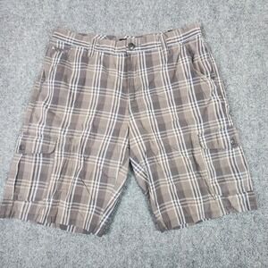 Age of Wisdom Mens Plaid Cargo Shorts Brown Blue‎ Cotton Size 36 Casual Outdoor